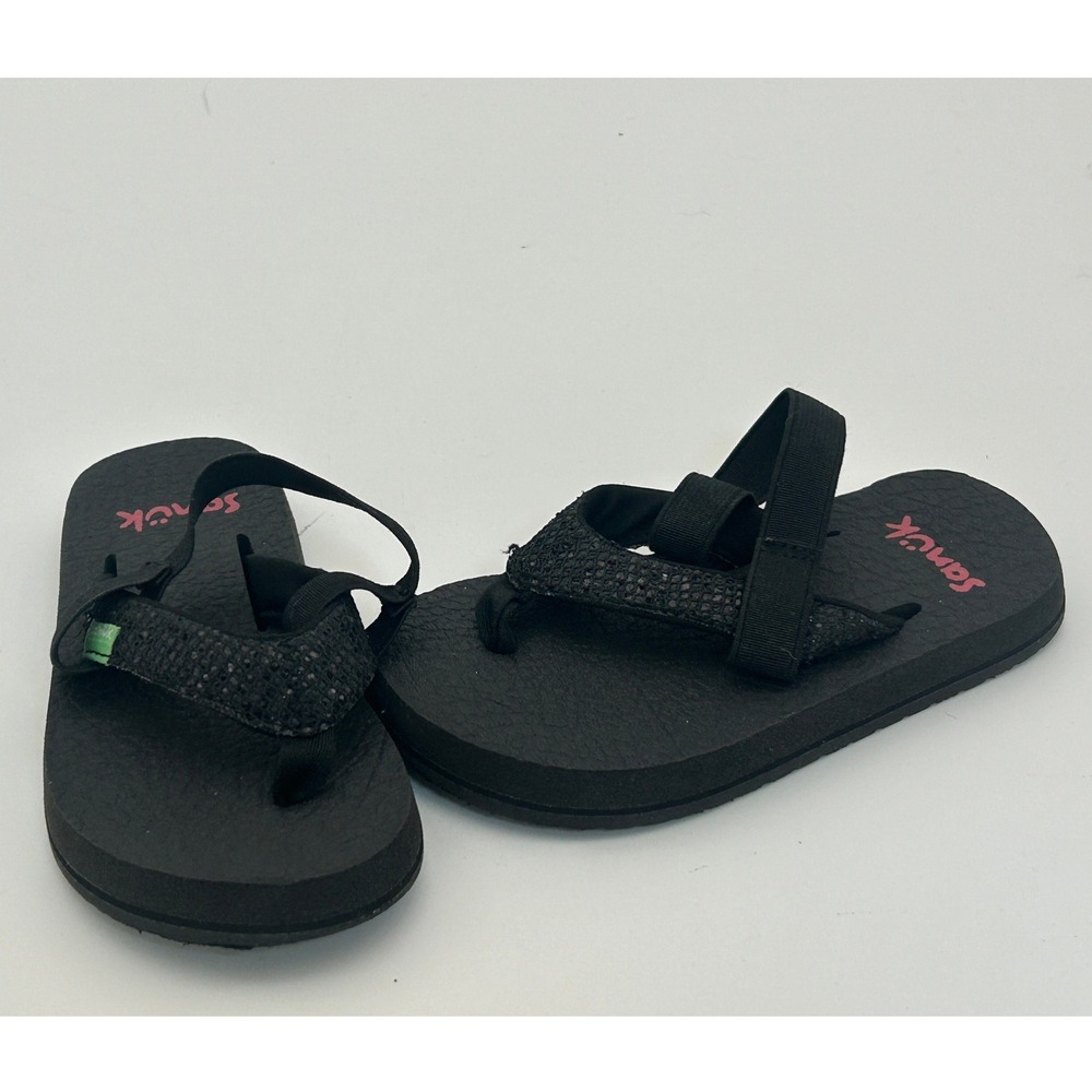 Sanuk Youth Black Slingback Flip‎ Flops Sandals K7-8 Summer Beach Casual